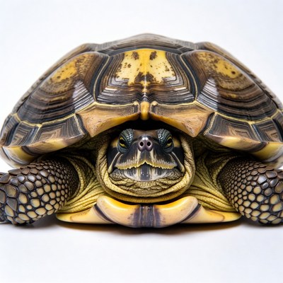 Close-up turtle on white background