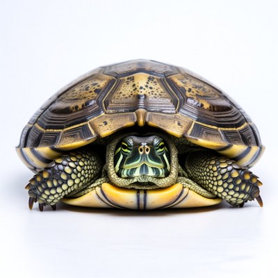 Green-striped Turtle on White Background