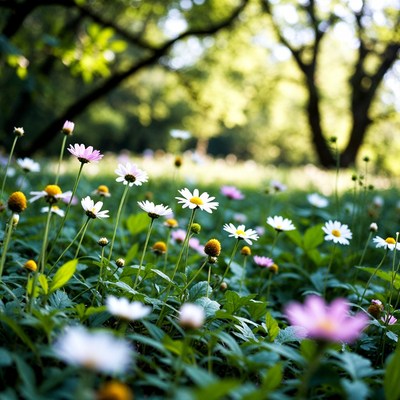 Colorful Daisies in Green Meadow