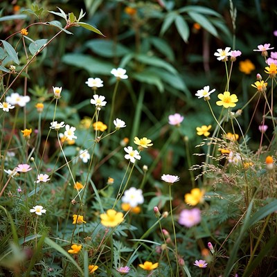 Colorful Wildflowers in Green Foliage