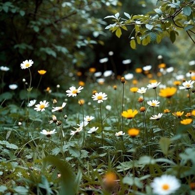 Daisies in green garden