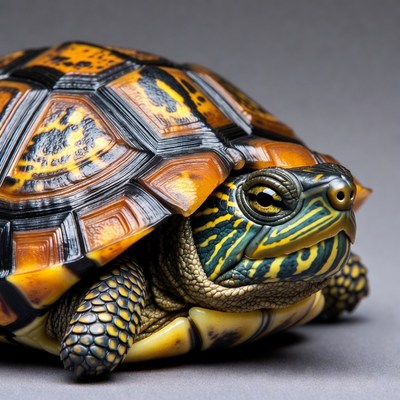 Close-up of ornate slider turtle