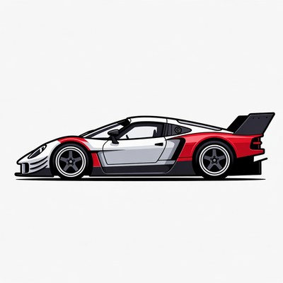 White Red Race Car Illustration