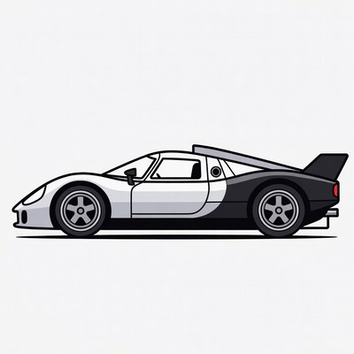 White Black Sports Car Illustration