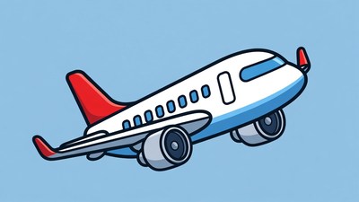 Cartoon Airplane Flying on Blue Background