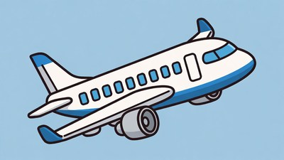 Cartoon Airplane Flying on Blue Background
