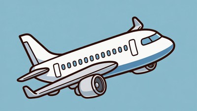 Cartoon Airplane Flying on Blue Background
