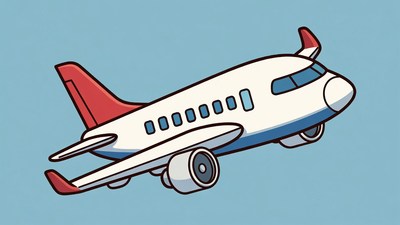 Cartoon Airplane Flying on Blue Background