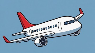 White Airplane with Red Tail Flying