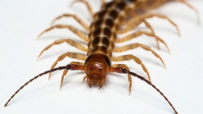 Closeup of Centipede on White Background