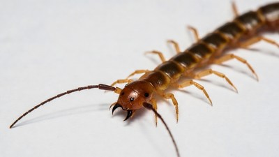 Closeup of Centipede on White Background