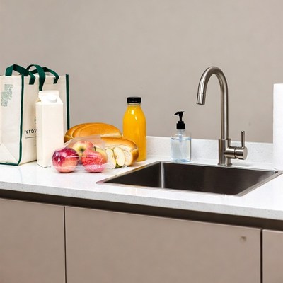 Kitchen counter with fruits and bread