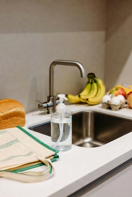 Kitchen Sink with Bananas Bread Eggs