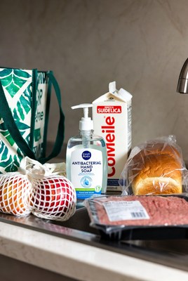 Groceries on kitchen sink