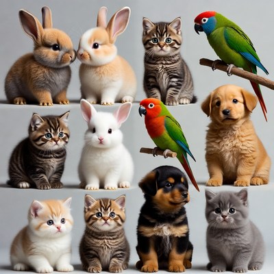 Cute Kittens Rabbits Puppies Parrots