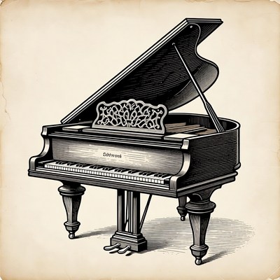 Vintage Engraved Grand Piano Illustration
