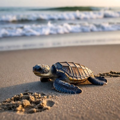 Baby sea turtle on beach