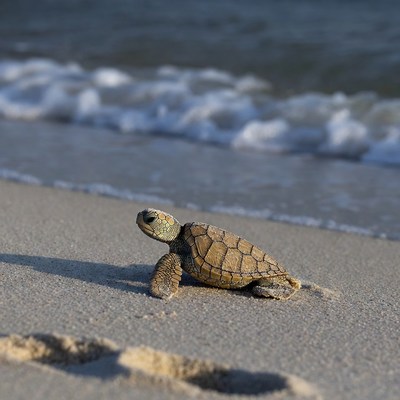 Baby sea turtle on beach