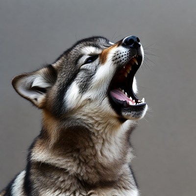 Husky dog howling upwards