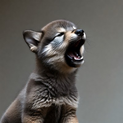 Husky puppy yawning widely