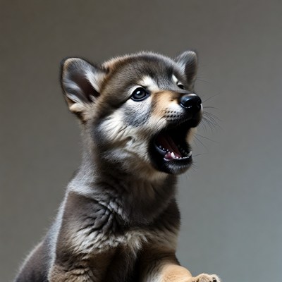 Akita puppy barking excitedly