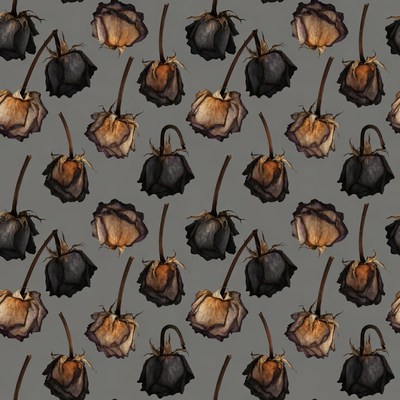 Pattern of wilted black roses