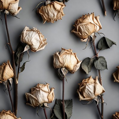 Dried Roses on Gray Background
