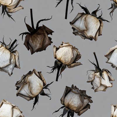 Dried White Roses Seamless Pattern