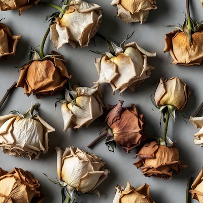 Wilted Roses on Gray Background