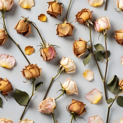 Wilted Roses on Light Blue Background