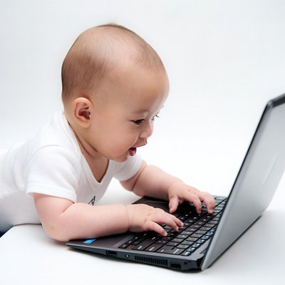 Baby typing on laptop