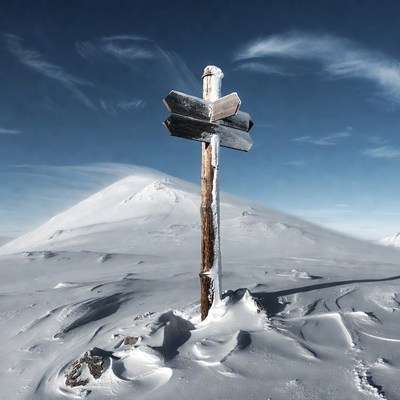 Snowy Mountain Trail Signpost