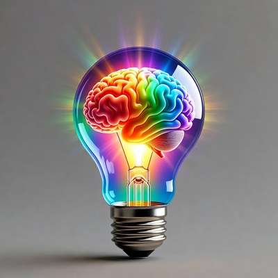 Rainbow Brain Lightbulb Illustration