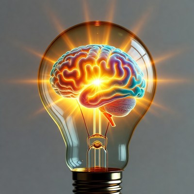 Brain Inside Glowing Lightbulb