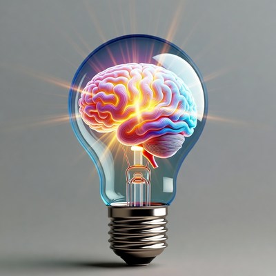 Brain Inside Glowing Lightbulb