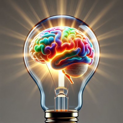 Colorful Brain Inside Light Bulb