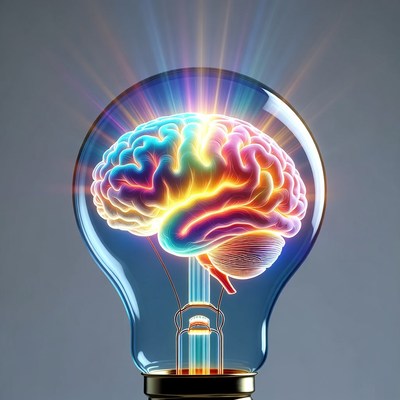 Brain Inside Glowing Lightbulb