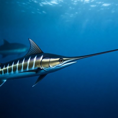 Blue Marlin Swimming Underwater