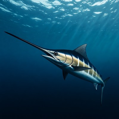 Blue Marlin Swimming Underwater