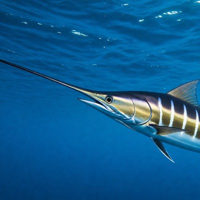 Blue Marlin Swimming Underwater