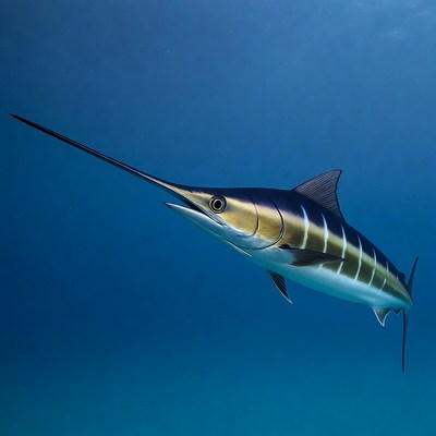 Blue Marlin Swimming Underwater