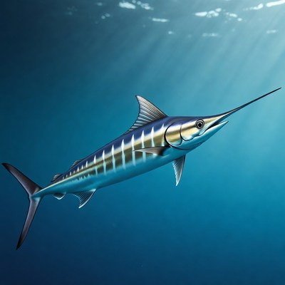 Blue Marlin Swimming Underwater