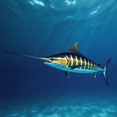 Blue Marlin Swimming Underwater