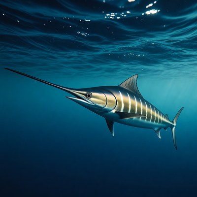 Blue Marlin Swimming Underwater