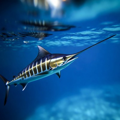 Blue Marlin Swimming Underwater