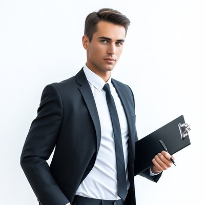 Man holding clipboard in suit