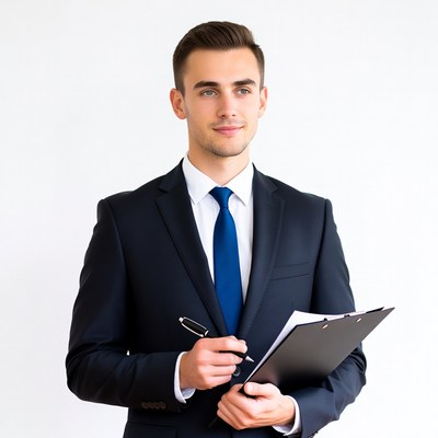 Man holding clipboard and pen