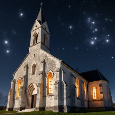 Church at Night Under Starry Sky