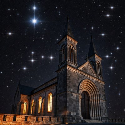 Gothic Church Under Starry Night Sky
