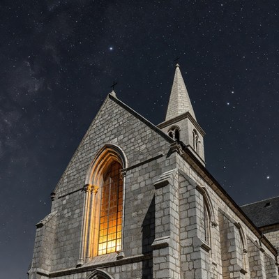 Church Steeple Under Starry Milky Way Sky